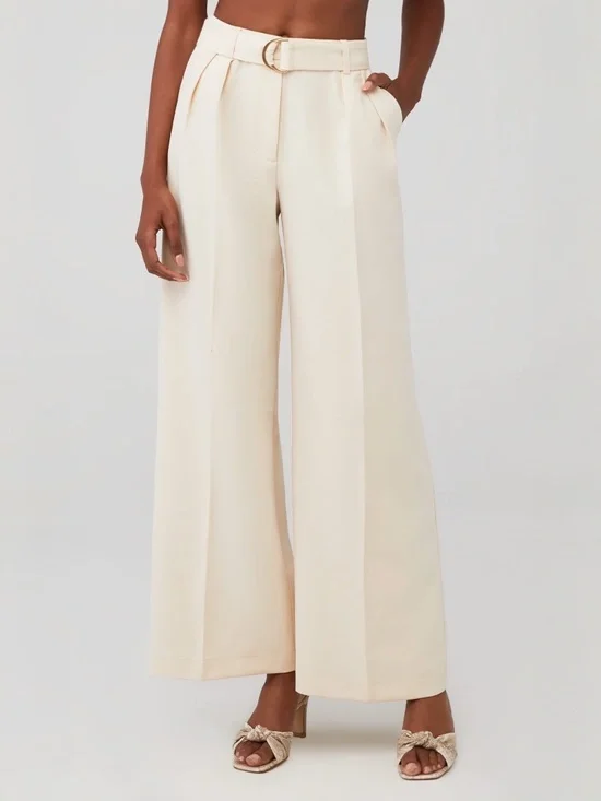 Bardot Rumour Pin Tuck Wide Leg Pleated Pants Trousers in Beige Size S (US 4) - Picture 2 of 9
